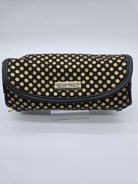 Ellen Tracy Black Gold Polka Dot Jewelry Roll Travel Bag